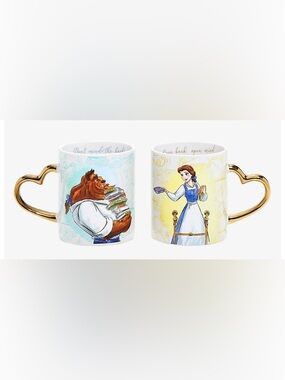 Disney Beauty and the Beast Heart Handle 14oz.  Mug Set, NEW IN BOX